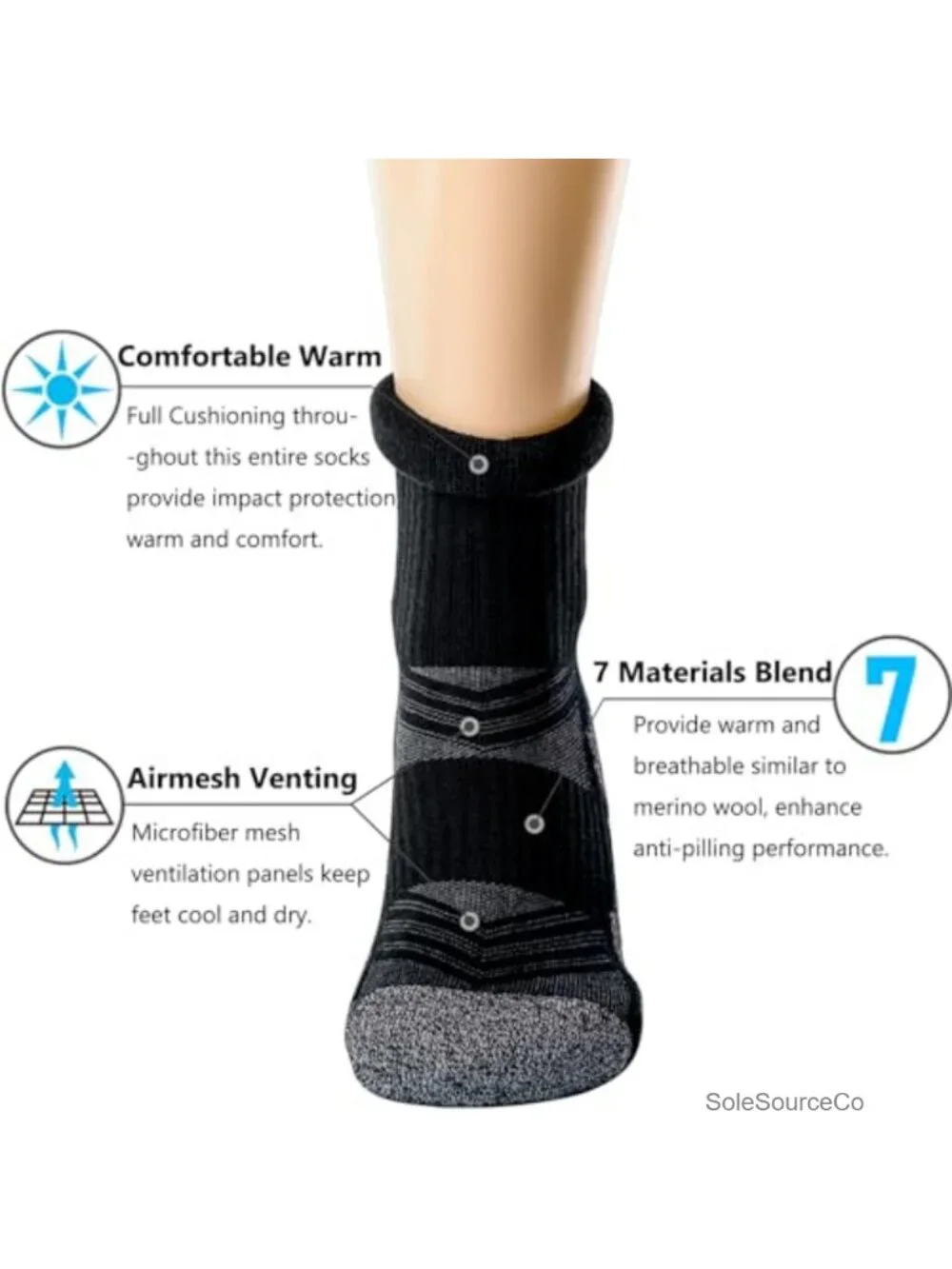 Cushioned Crew Hiking Socks Moisture Wicking Arch Support